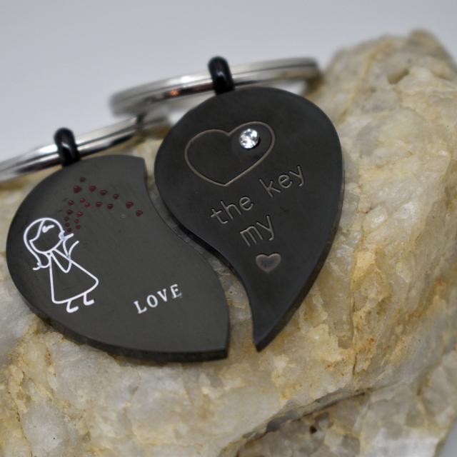 Couple Black Half Heart The Key to My Heart Matching Stainless Steel Keychains.jpg